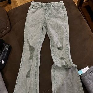 Women’s small stretch corduroy green jeans. Bell bottoms.